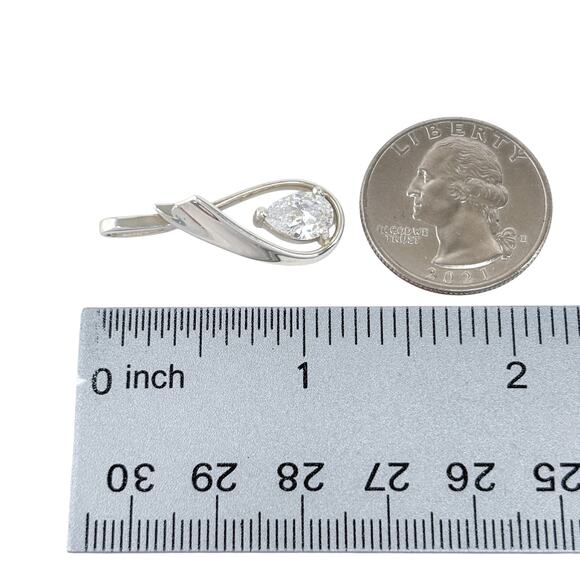 Vintage Sterling Silver 925 Pear Shaped Cubic Zirconia Pendant - Picture 7 of 8